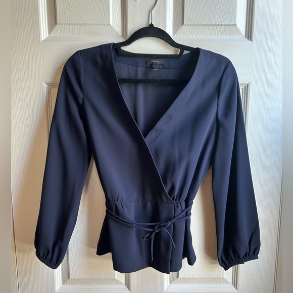 J. Crew Tops - Navy Wrap-style Blouse - J. Crew - Size 4